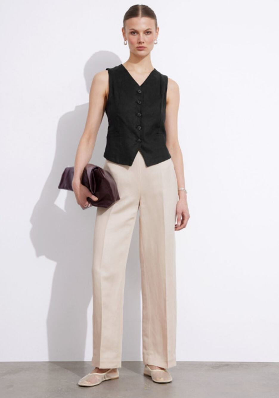 & Other Stories Women's Wide Leg Pants Size 8 Light Beige Linen Blend NWT